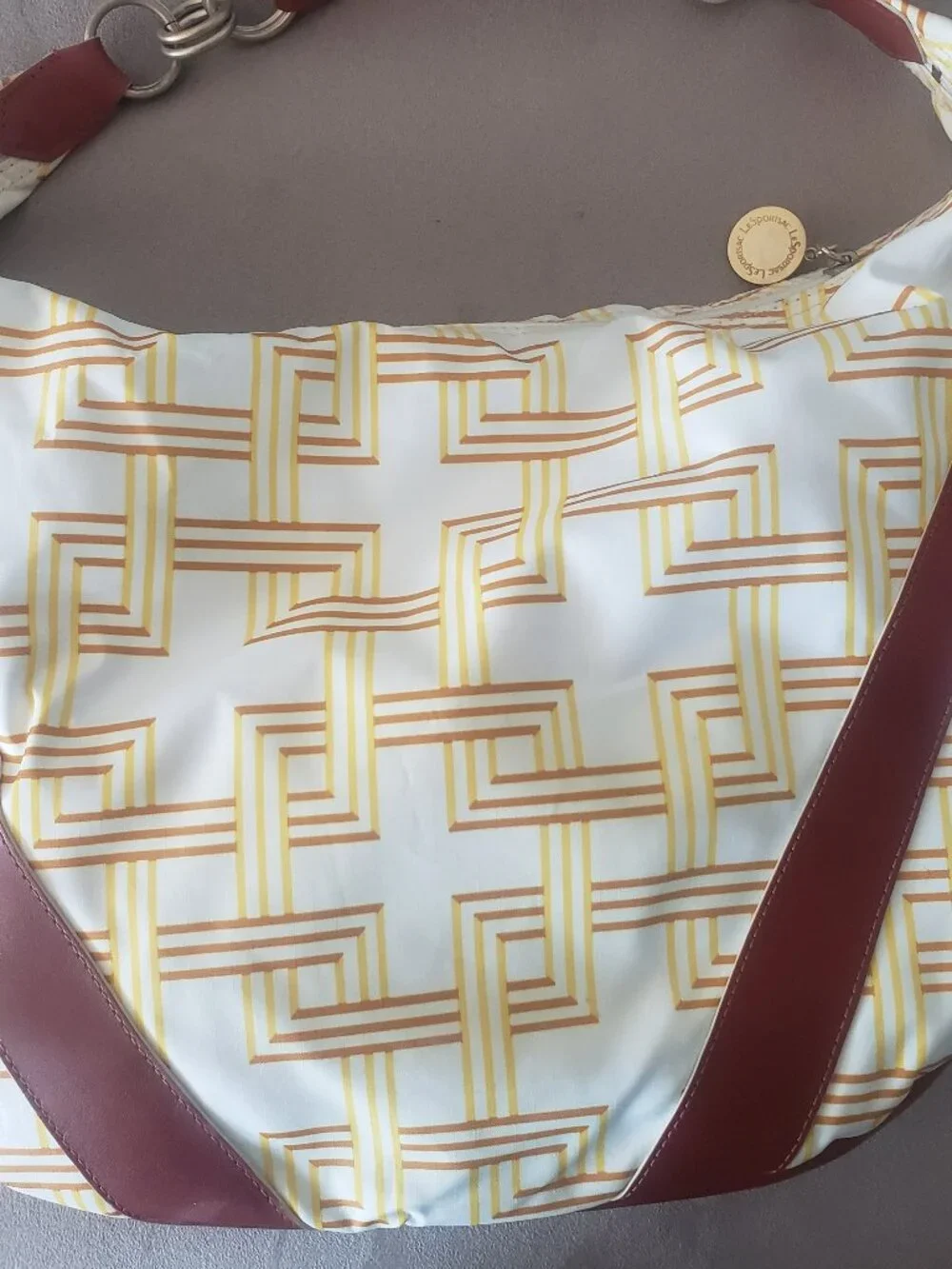 LeSportsac Rare Geometric Hobo Shoulder Bag Yellow Brown White